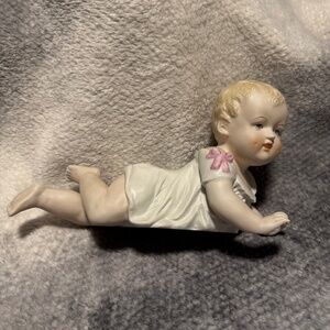 Andrea By Sadek Porcelain Bisque Crawling Piano Baby 23/109 Vintage Figurine